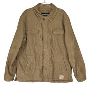 Vintage Eddie Bauer Chore Jacket Tan Corduroy Fleece Lined Mid Length Cotton L